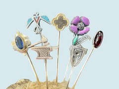 Vintage Stick Pin Lot With Boar Pin Cushion