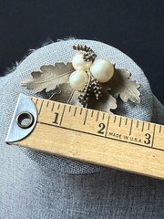 Vintage Flower Faux Pearl Brooch Matte Finish Brushed Gold Career Cocktail Retro