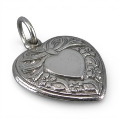 Sterling Silver BOW HEART For Bracelet NECKLACE PENDANT Vintage NEW Puffy CUTE!