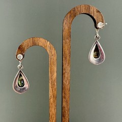 Vintage Earrings Sterling 925 Abalone Teardrop Dangle Pierced Marcasite READ
