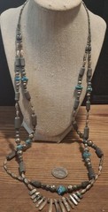 Vintage Southwestern Style Multi Strand Necklace MOP Fringe Turquoise Howlite…