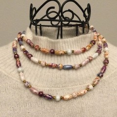 Stunning Vintage Estate Long Glass Beaded Necklace Varied Purple colors