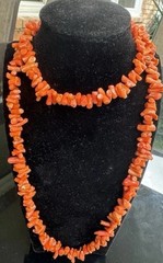 Vintage Signed Les Bernard Inc Natural Salmon Coral Necklace 24 Inch Necklace
