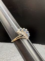 10k Yellow Gold London Blue Topaz Diamond Cluster Estate Ring SZ 8 3.55g