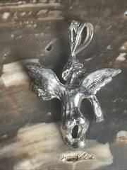 Vintage Winged Angel Pendant Charm In Solid Sterling Silver