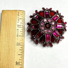 VTG Large Flower Snowflake Brooch Pin Red Fuchsia Pink Purple Glass Rhinestones