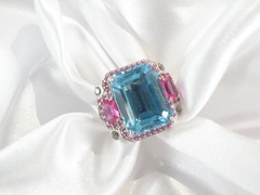 Vintage Sterling Silver 925 Large Natural Heated Blue Pink Topaz Ring Size 6