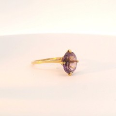 Estate 14K Yellow Gold Amethyst Ring – 1940s High Raised Setting, Size 5.5