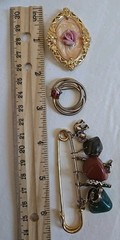 Vintage Brooches Lot And One Vintage Cast Iron Heart Clip