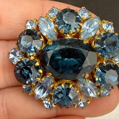 Vintage Rhinestone Brooch Blue Sparkle