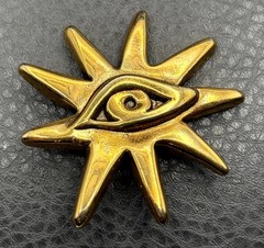 Scooter Paris Vintage Gold Tone Sun Evil Eye Brooch Pin 1980s Celestial Mystical