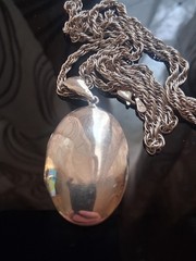 Sterling silver large locket double sided photo pendant necklace, Vintage 37″