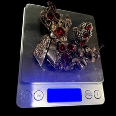 Rare Hobe Sterling 925 Ribbon Spray Earrings Brooch Ring Set Ruby Crystals w/Box