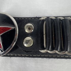 Big Red Star Silver Metal & Leather Snap Bracelet Rocker Style 9″ Long Women’s