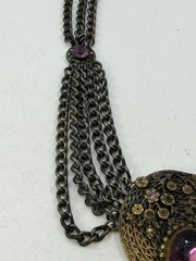 Vintage Necklace Gothic Victorian Swag Chain Purple Glass Pendant 16 in PJ