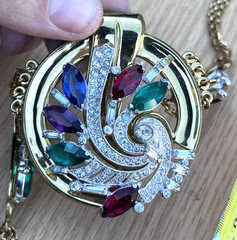 Antique McClelland Barclay Gold Tone Necklace w/ Rhinestone Art Deco 1930s