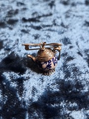 Vintage Silver Brooch Tea Pot Blue White Bow Jewlery