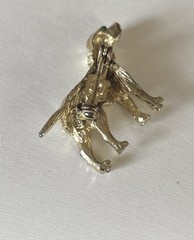 Vintage Signed LEM Green Eyed Dog Brooch Pin Gold Tone