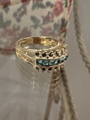 Vintage 18KT HGE Gold Plated Teal Green CZ Rhinestones Ring Size 5