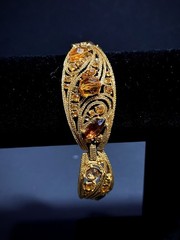 Vintage La Roco 1950s Filigree Gold Plate Shades of Topaz Rhinestone Bracelet