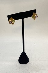 Vintage 14K Yellow Gold Amethyst Peridot Citrine Geometric Post Earrings 5/8″