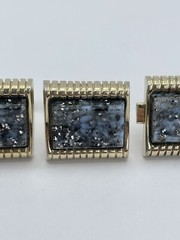 Cufflinks and Tie Clip Set concave glass rectangle gold tone