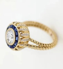 Elegant Art Deco Style Lab-Grown Diamond & Sapphire 14K Yellow Gold FN Gift Ring
