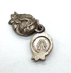 Vintage Sliding Sacred Heart Miraculous Medal Rose Religious Pendant Charm