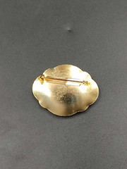 Vintage Oval Cloisonne Enamel Flowers and Butterfly Brooch Pin White Gold Tone
