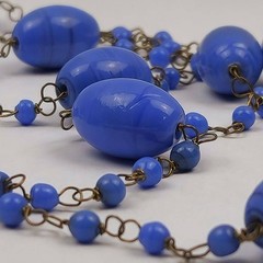 Antique Blue Swirl Glass Flapper Chain Necklace Hand Wired