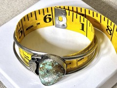 Alpaca Mexico Silver Cuff Bracelet Turquoise Leaf Motif Adjustable