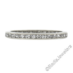 Antique Platinum 0.60ctw Channel Old Single Diamond Eternity Stackable Band Ring
