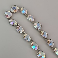 Vintage Open Bezel Necklace Aurora Borealis Round Linked Beads 17″