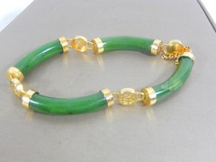 VTG CHINESE SYMBOLS GREEN NEPHRITE JADE BAR LINK GP 7.25″ BRACELET