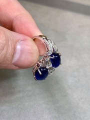 Vintage 1950’s Birks Platinum Cabochon Sapphire French Diamond Cocktail Ring