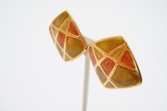 Vintage Clip On Earrings Gold Tone Enamel