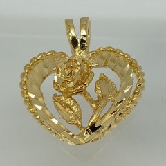 Karatbond Vintage Gold Heart Rose Pendant Diamond Cut Rope Edge Made in USA Y2K