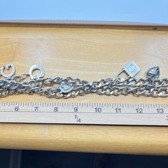 Vintage Y2K GUESS Charm Belt Silver Tone Pink Crystal Heart Lock Key Necklace