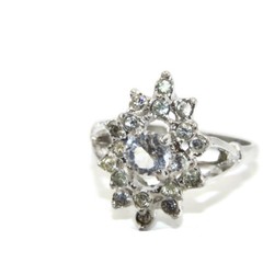 Vintage Ring 1980s Uncas Mfg Co. CZ Cocktail Ring Size 9.5 Retro Glamour Jewelry