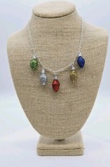 Christmas Necklace String of Light Bulbs Glitter Bulbs Silver tone Vintage 21 in