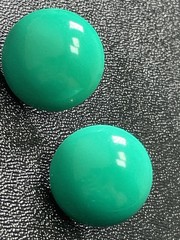 Vintage Green Enameled Metal Round Domed Earrings