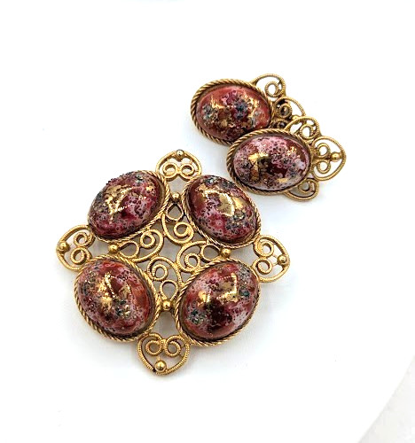 Vintage JULIANA Earring Brooch SET Stippled Egg Spring VERIFIED
