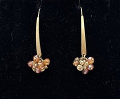 VTG Signed KC Kenneth Cole Matte-Goldtone Crystal Cluster Dangle Wire Earrings