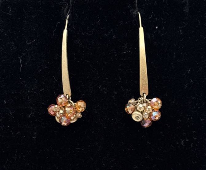 VTG Signed KC Kenneth Cole Matte-Goldtone Crystal Cluster Dangle Wire Earrings