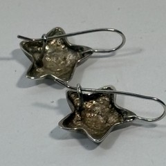 Vintage Signed M Milor Sterling Silver Puffy Etched Star Drop Earrings 3/4″ 3.6g