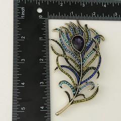 Heidi Daus Signed Rare Big Peacock Feather Rhinestone Statement Brooch Pin