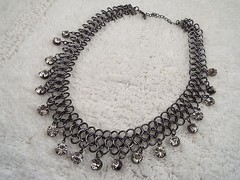 Gunmetal Mesh Chain Rhinestone Collar Necklace (A11)