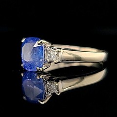 14K white gold engagement ring 2.21ct. Natural Untreated Blue Sapphire Cushion