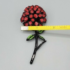 1930s Unsigned Black Red Green Enamel Painted Pot Metal Dahlia Flower Brooch