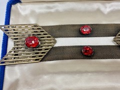 Antique Victorian Gold Tone Red Glass Mesh Belt Buckle Sash STrap? 6.5in Read